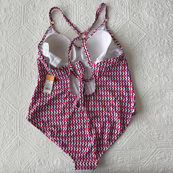 Kona Sol One Piece Swim Suit Red White Blue Gold Hardware USA Patriotic 18 NWT - Picture 8 of 10